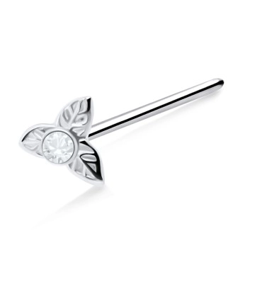 Stone Placed Leaves Silver Straight Nose Stud NSKA-671